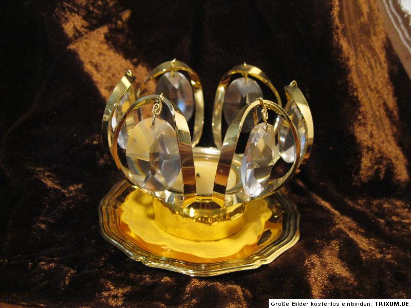 Halter f. Teelicht Teelichthalter Weinfurtner GoldCrystal Kristall 24