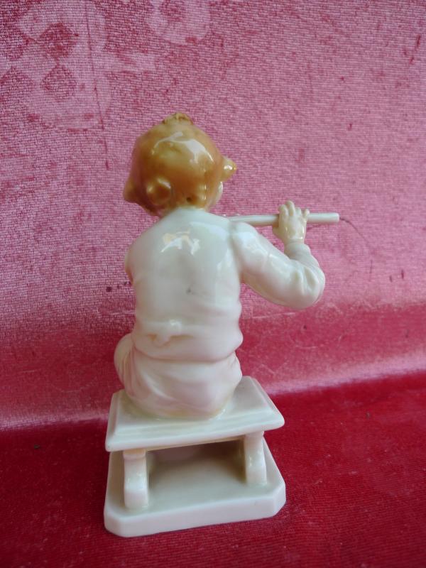 beautiful,antique Porcelain Figurine__boy with transverse flute__flute