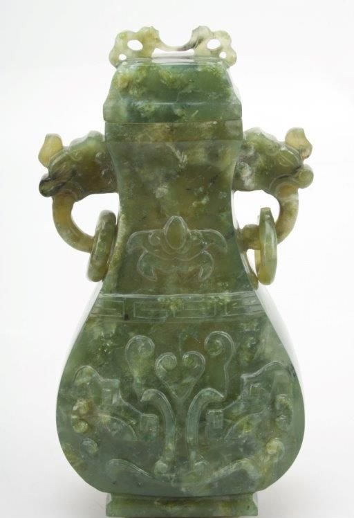 China 19 20 Jh A Chinese Carved Spinach Jade Vase Giada Cinese Chinois Qing Ebay