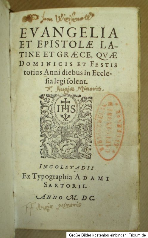 Greek and Latin parallel text, nice binding in blindstamped pigskin