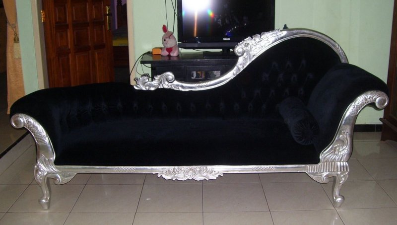 Wunderschöne Couch Recamiere Ottomane Mahagoni Holz silver, Bezug Samt