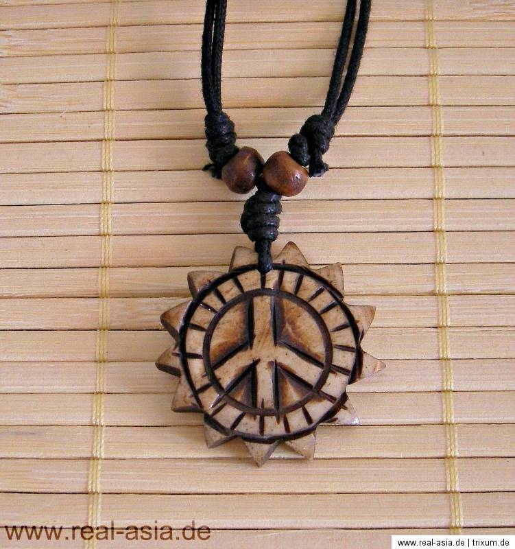 Wunderschöne Kette „Peace“ aus Yakknochen, Handarbeit aus Nepal