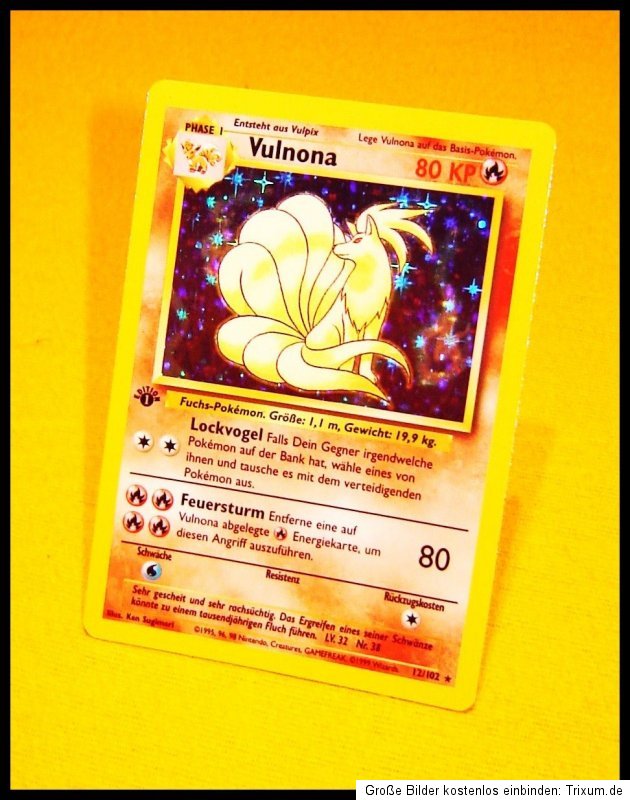 Pokemon Karte Vulnona (Ninetales) Holo Basis Base 1st Edition 1 80 KP