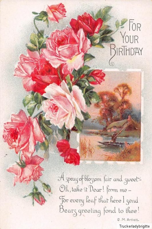a originell vintage Birthday cards with flowers 1910 