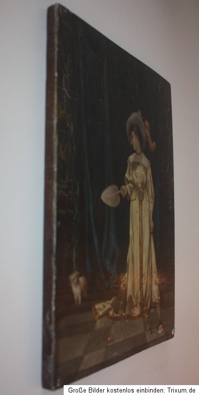 PortraitDame &Hund Öl/Holz.ca1780 1820.Ölgemälde Barock Empire