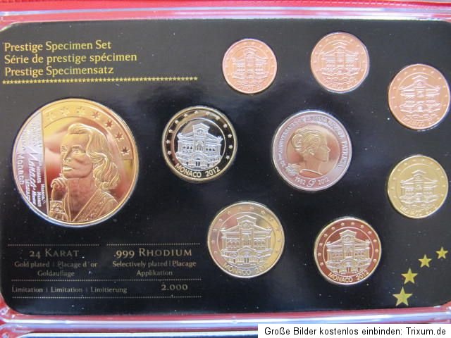 Euro Proben KMS vergoldet in Plasteverpackung Monaco 2012 Vatikan 2005