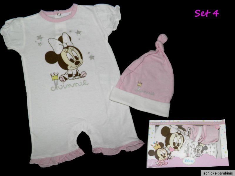 Disney Minnie Mickey Cadeau naissance 44 50 56 baptême joueur body bonnet bavoir