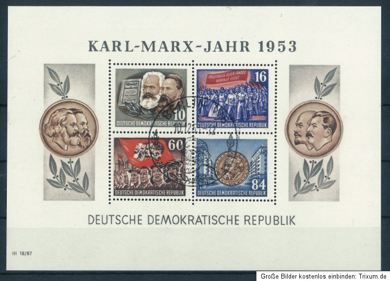 DDR 1953   BLOCK KARL MARX JAHR MI NR 9A GEZÄHNT   GESTEMPELT   SIEHE