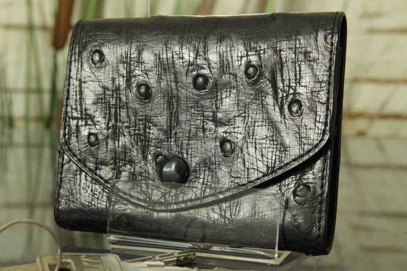 "KRALLE" Schlüssel Etui, Straußen-Leder. Key case, ostrich-skin, NEW
