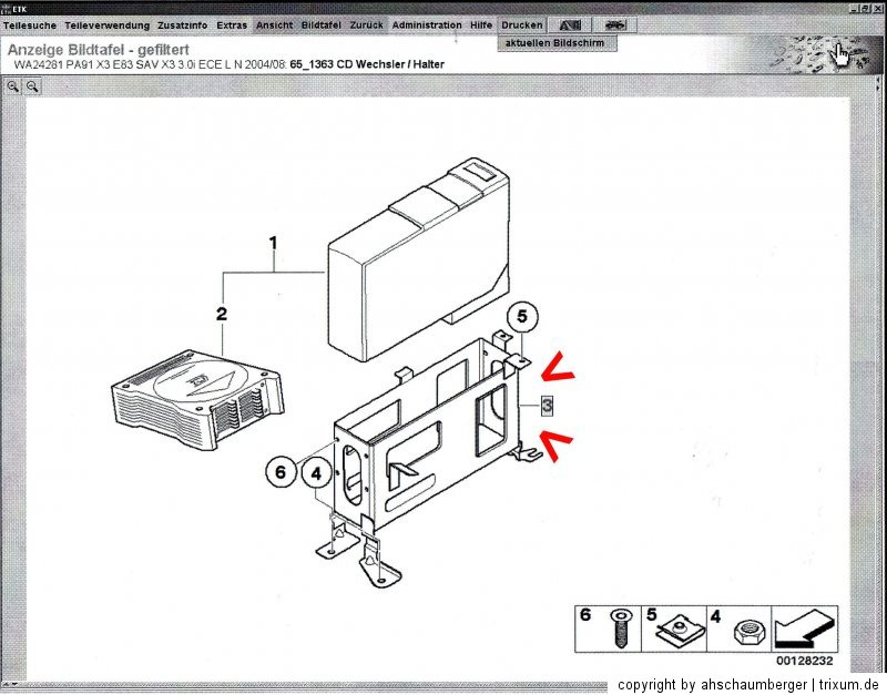 BMW Halter CD Wechsler Bildtafel Pos. #3 X3 E83 SAV + LCI 65906990216