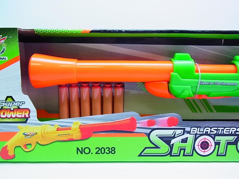 35458 Kinder Shotgun 2038 Schrotflinte Gewehr grün 6 Schaumstoff-Pfeile NEU OVP