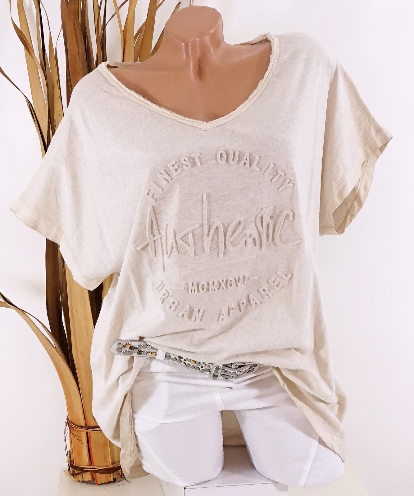Damen Oversize Italy Shirt 3D Made in Italy beige