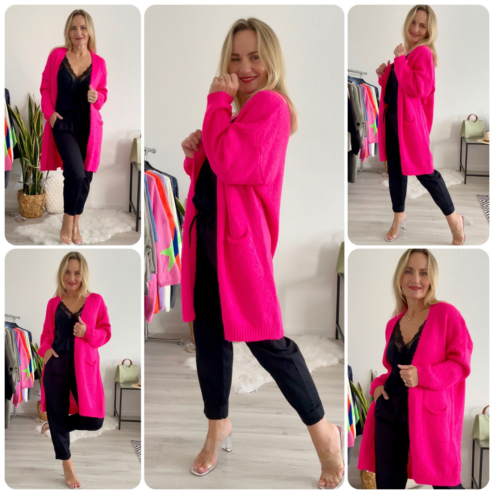 italienische Mode Damen Strickjacke pink oversize online kaufen