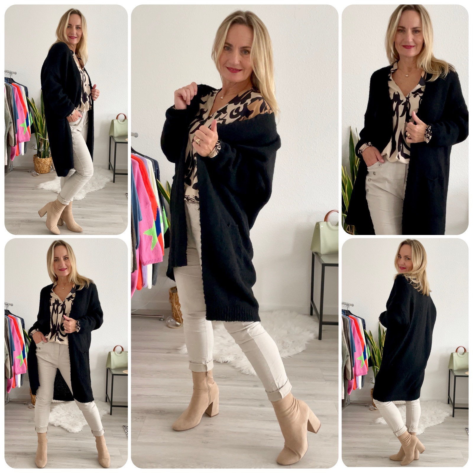 italienische Mode Damen Strickjacke schwarz oversize online kaufen