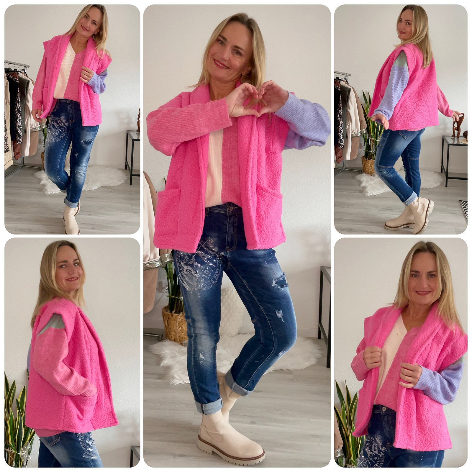 ärmellose Weste Damen kurz Boucle pink italienische Mode New Collection