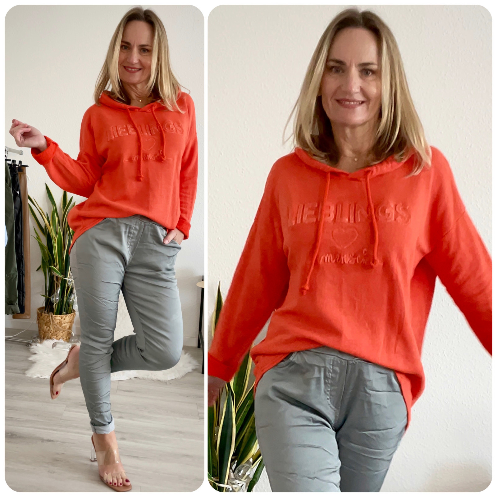 italienischer Mode Damen Hoodie orange oversize online kaufen