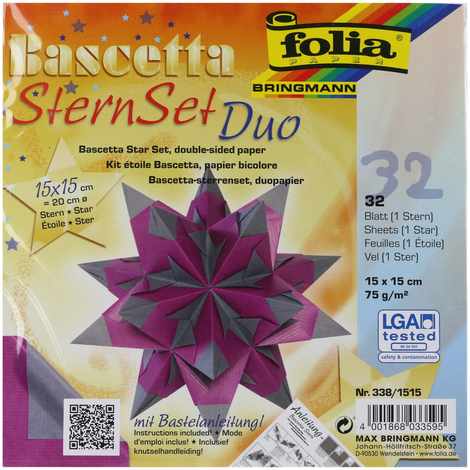 Folia Faltset Bascetta- Stern lila-grau Ø20cm