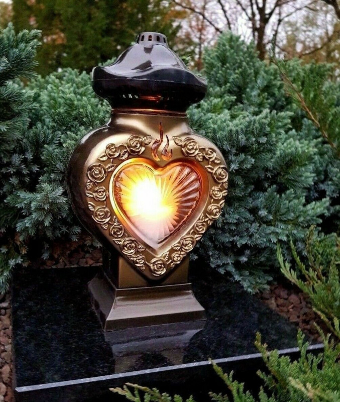 Grablaterne mit LED Granitsockel Grablampe Grableuchte Grabschmuck Engel Kerze